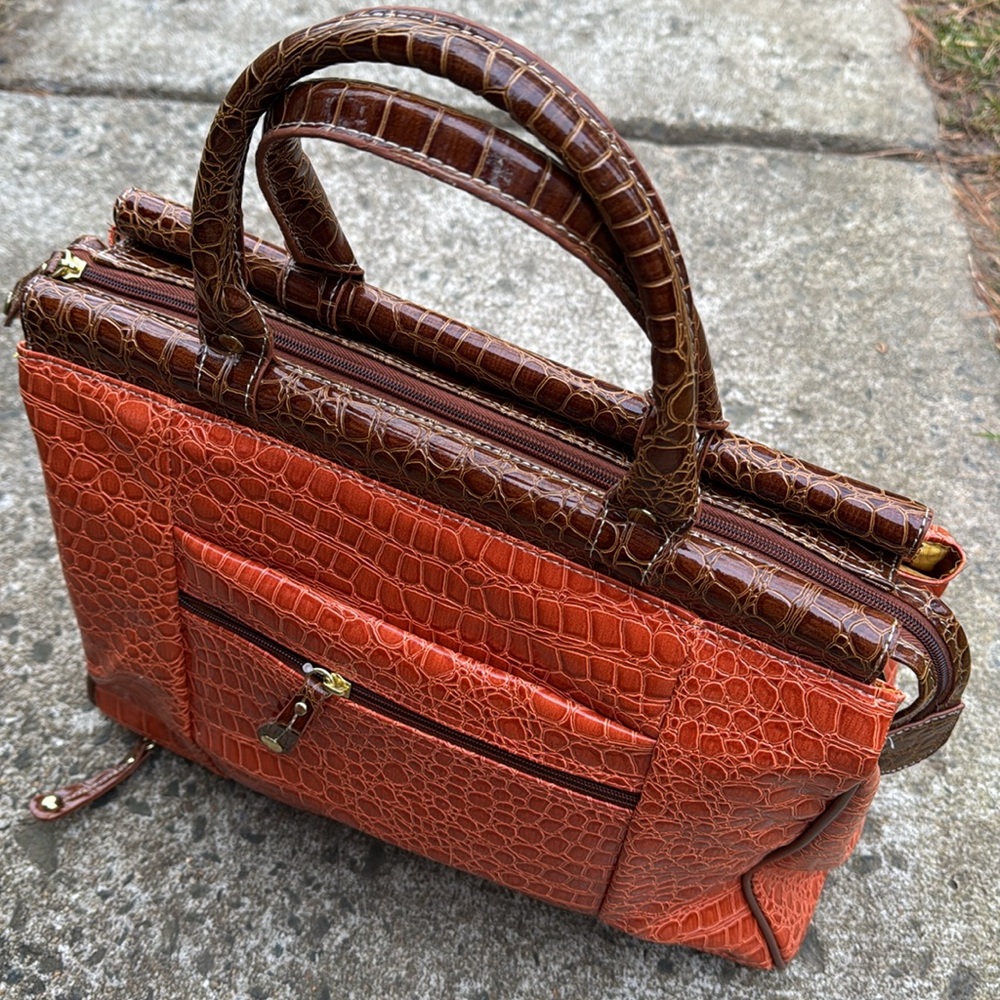 Samantha Brown hand /shoulder Travel Bag happy orange brown embossed croc - Picture 2 of 9